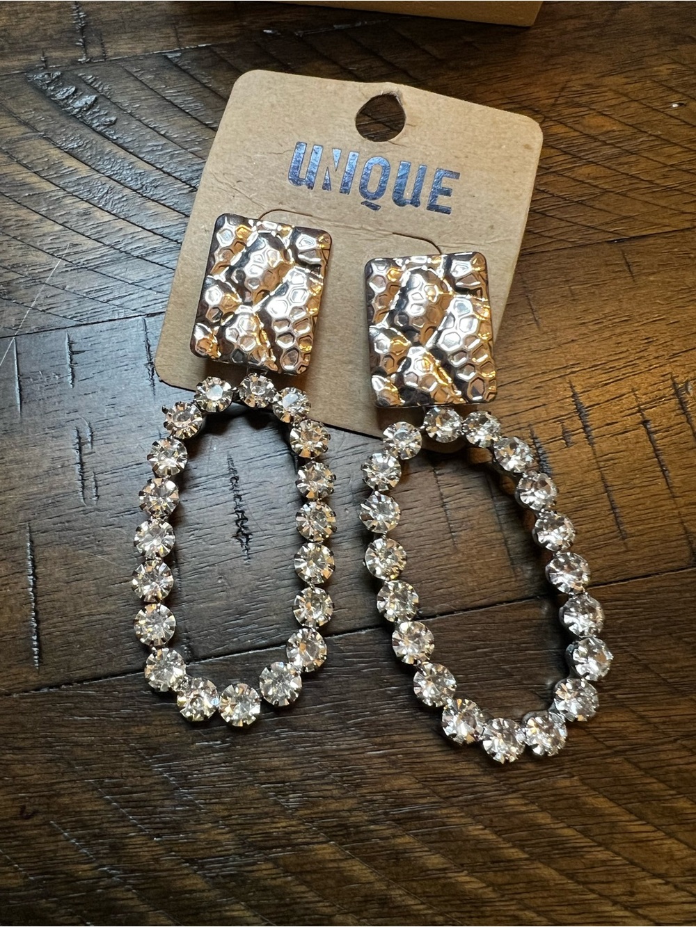 NWT UNIQUE Gold-Tone Crystal Hoop Drop Earrings